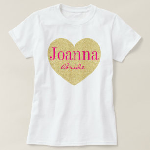 För hjärtapersonlig för glitter guld- brud tee