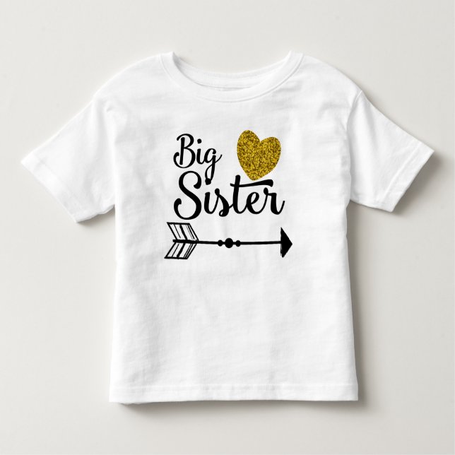 För hjärtapil för storasyster guld- Raglan Tee Shirt (Framsida)