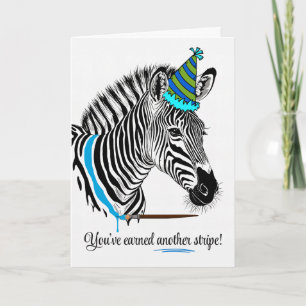 För honom Birthday Zebra i Party Hat Paded Line Kort