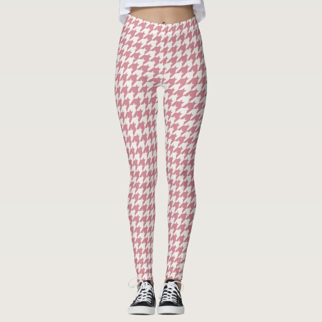 För Houndstooth för klassiker rosa damasker Leggings (Framsida)