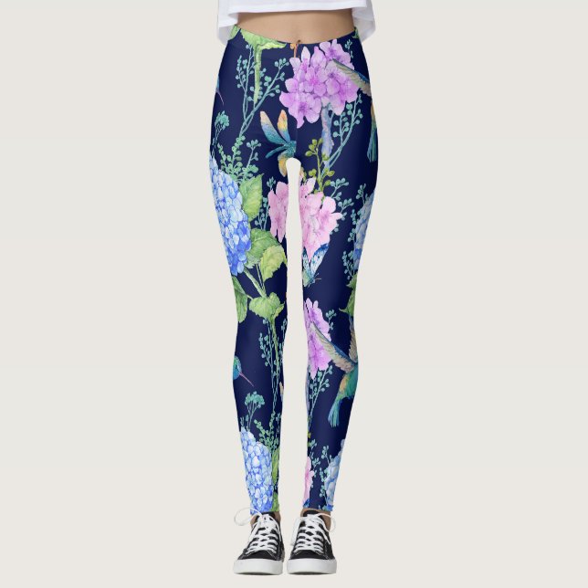 För Hummingbirdslända för blommigt trädgårds- Leggings (Framsida)