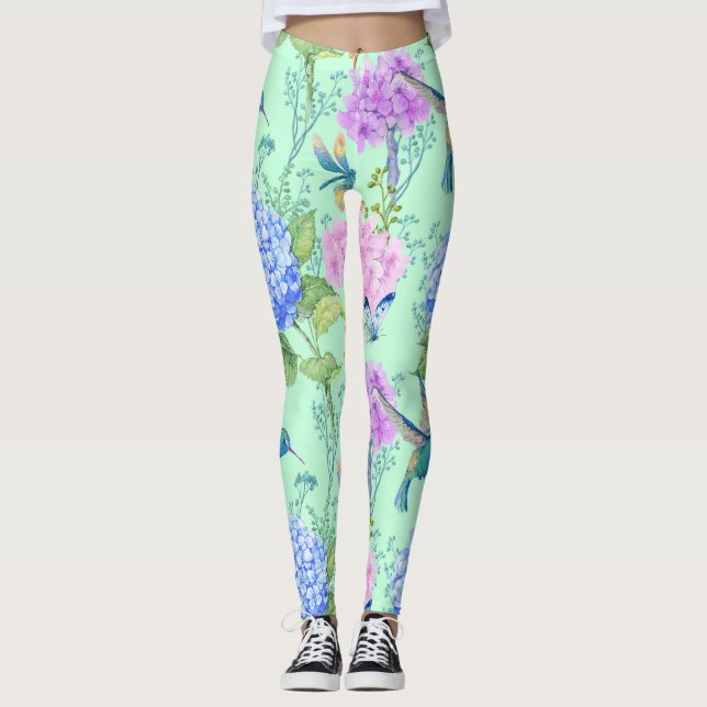 För Hummingbirdslända för blommigt trädgårds- Leggings (Framsida)