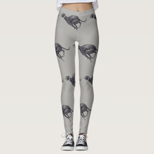 För hundkonst för svart vinthund rinnande damask leggings