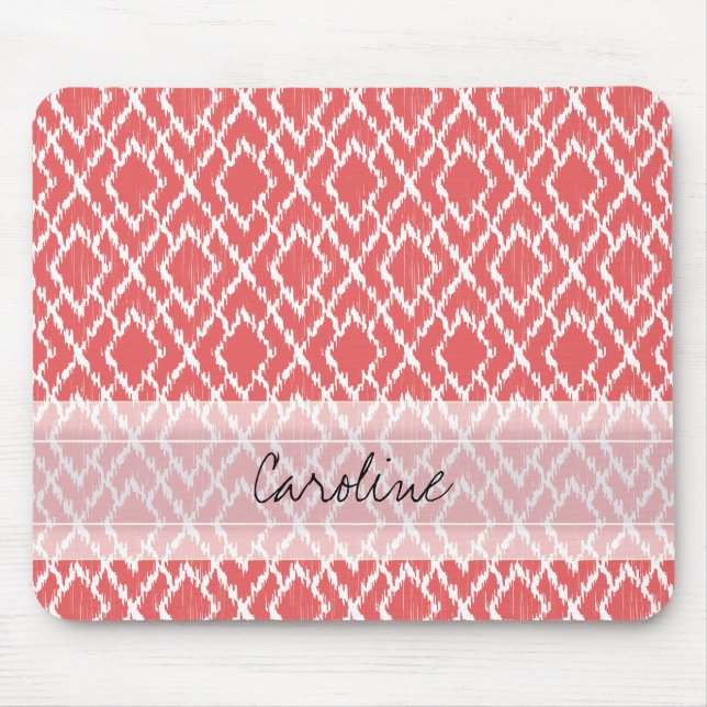 För Ikat för Monogramkorall rosa stam- mönster Musmatta (Framsidan)