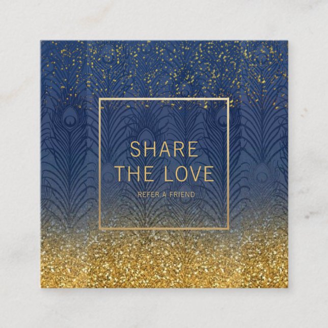 För indigoblå remiss för glitter blåttfjäder för fyrkantigt visitkort (Framsida)