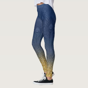 För indigoblått fjäder för påfågel blåttglitter leggings