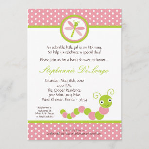 för insektbaby shower för 5x7 rosa Caterpillar Inbjudningar