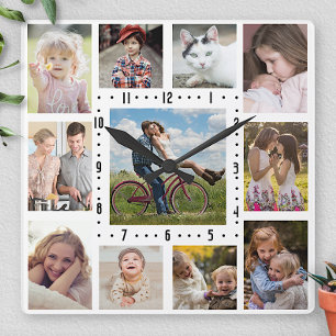 För Instagram för familjfotoCollage 11 vit bilder Fyrkantig Klocka