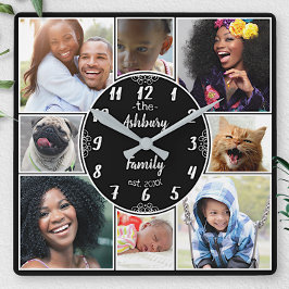 För Instagram för familjfotoCollage namn B för Fyrkantig Klocka