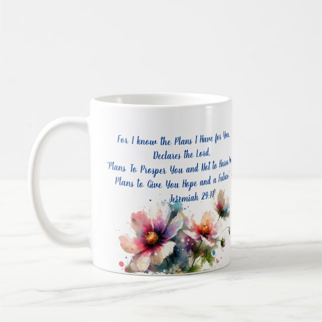 För jag vet/Jeremiah 29:11 Modern Flower Kaffemugg (Vänster)