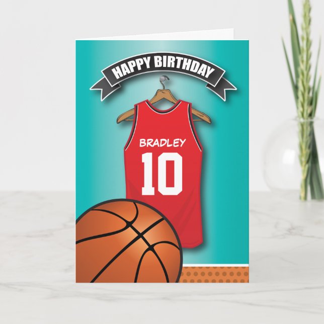 För Jersey för basket röd födelsedag för Kort (Framsida)
