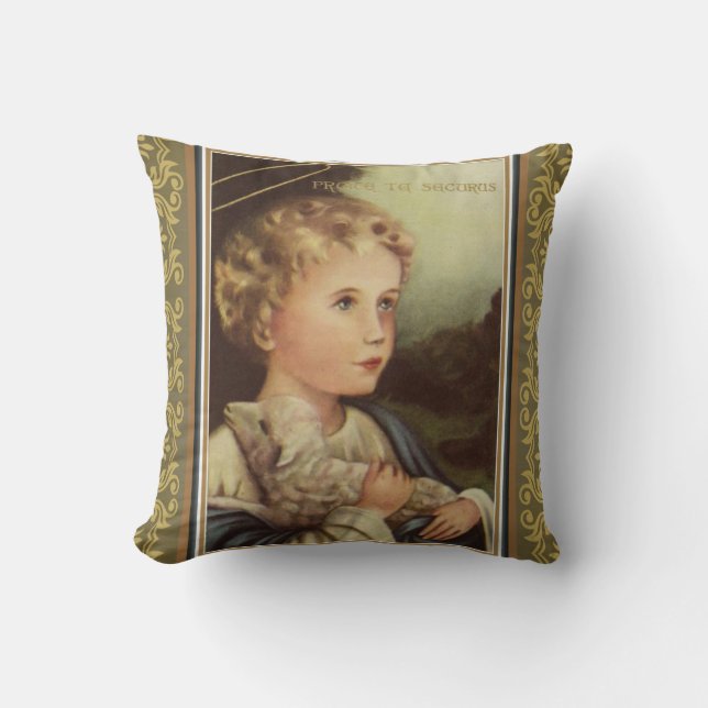 För Jesus för guld- baby ord hållande Lamb w/Latin Kudde (Framsida)