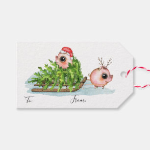 För jul som gris lite drar sleden presentetikett