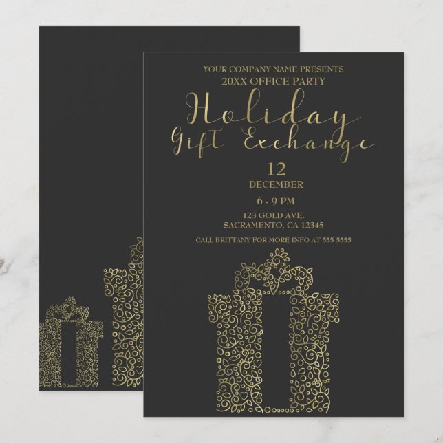 För julfestgåva för kol guld- elegantt utbyte inbjudningar (Fram/baksida)