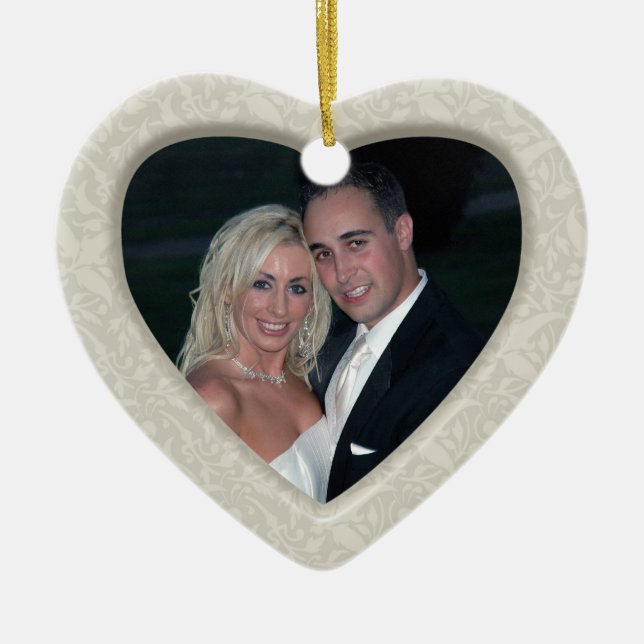 För julfoto för elegant damast första prydnad julgransprydnad keramik (Framsidan)