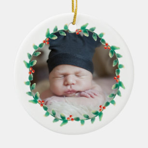 För julfoto för modern pojke första bär för j julgransprydnad keramik