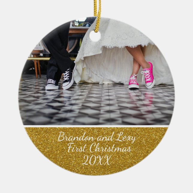 För julfoto för par första prydnad julgransprydnad keramik (Framsidan)