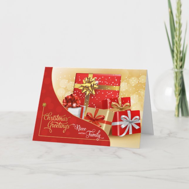 för julklappar i Niece och Family Red och Guld Helgkort (Framsida)