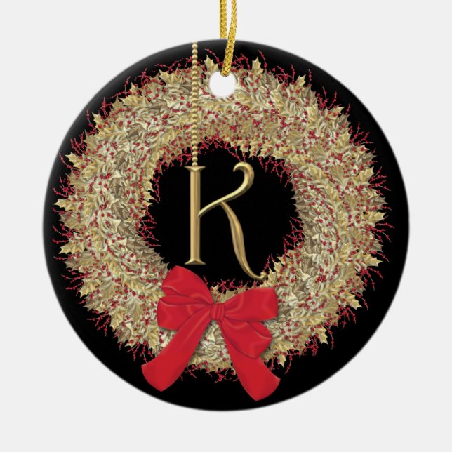 För julkran för Monogram K snöflingor Julgransprydnad Keramik (Framsidan)