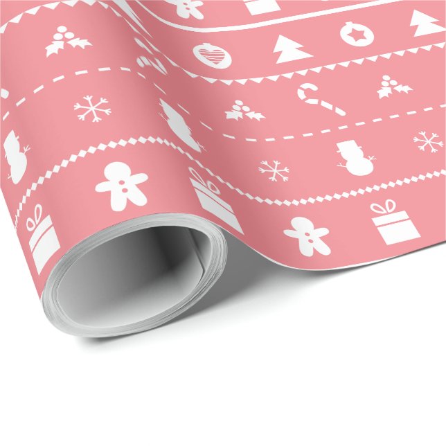 För julsymboler för rosa vit modern stilfull presentpapper (Rullad Hörn)