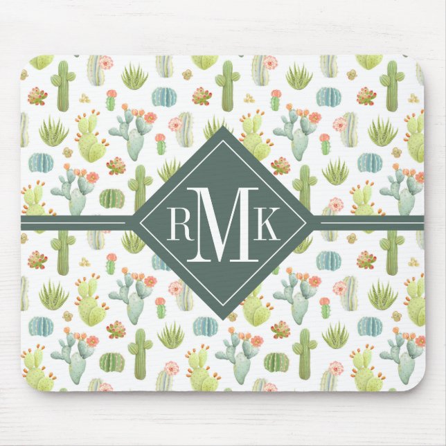 För kaktusanseende för Monogram | gulligt mönster Musmatta (Framsidan)