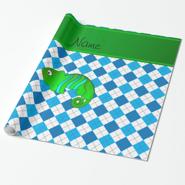 För kameleontblått för personlig känd argyle presentpapper (Utrullad)