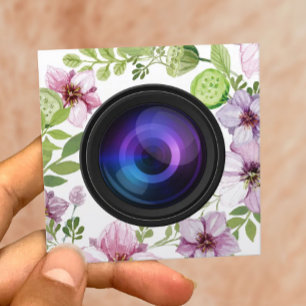 För kameraelegant för fotograf blom- fotografi fyrkantigt visitkort