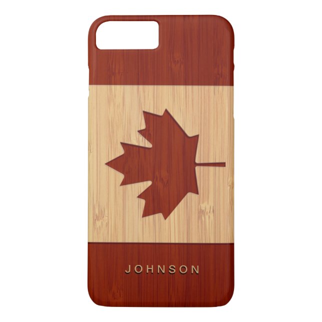 För Kanada för bambu Look inristad lönnlöv flagga Case-Mate iPhone Skal (Baksida)