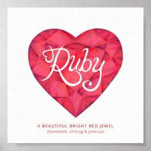 För känd menande röd gem vattenfärghjärta för Ruby Poster