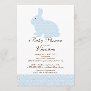 För kaninbaby shower för blått damastast pojke för inbjudningar