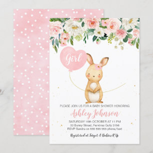 För kaninbaby shower för flickor blom- inbjudan