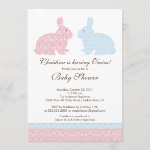 För kaninbaby shower för twillingar damastast inbjudningar