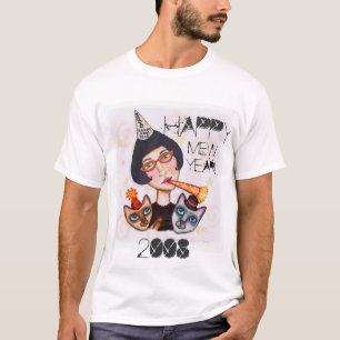 För kattdam för nytt år T-tröja Tee Shirt