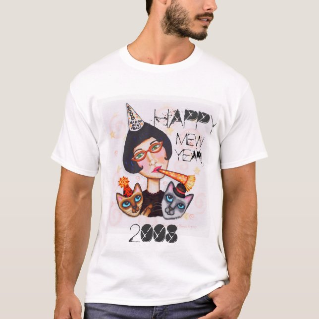 För kattdam för nytt år T-tröja Tee Shirt (Framsida)