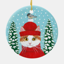 För kattfågel för jul röd prydnad för vinter julgransprydnad keramik