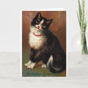För kattfödelsedag för Victorian svartvitt kort