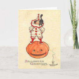 För kattjack o lantern för clown svart pumpa kort