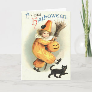 För kattjack o lantern för clown svart pumpa kort