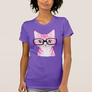 För kattkonst för hand plockade Nerdy kvinna Tee Shirt