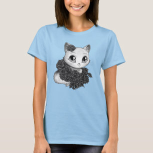 För kattkonst för romantiker rosa grå färg Flo T Shirt