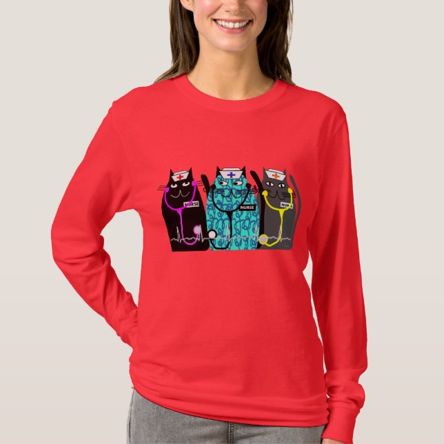 För kattkonst för sjuksköterska nyckfulla skjortor tee shirt (Framsida)