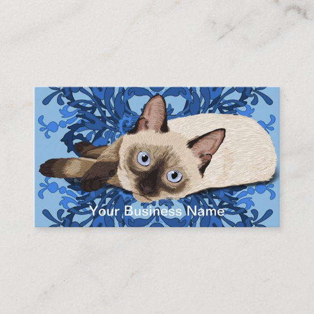 För kattsöt för eleganta blått blom- Siamese Visitkort (Framsida)