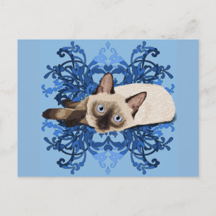 För kattsöt för eleganta blått blom- Siamese Vykort