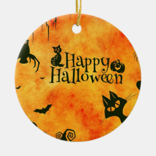 För kattungeprydnad för happy halloween svart julgransprydnad keramik
