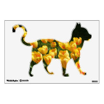 För kattvägg för gul tulpan blom- dekal