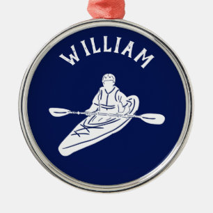 För Kayakers Personlig Navy Blue Kayak Julgransprydnad Metall