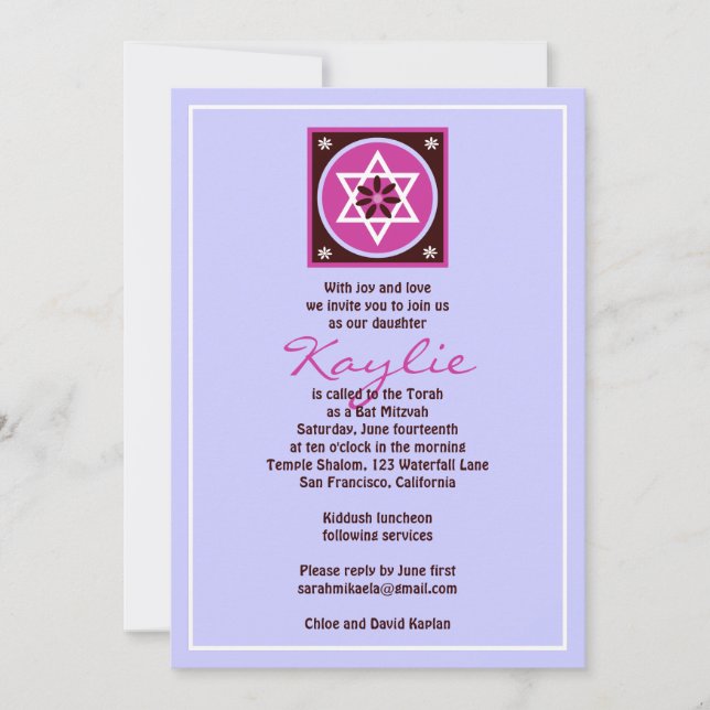 För Kaylie för bat mitzvah inbjudan grå färg (Framsida)