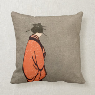 För Kimonokvinna för vintage som japansk orange Kudde