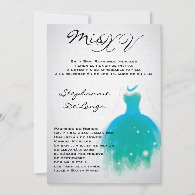 för klänningQuinceanera för kricka 5x7 inbjudan (Framsida)