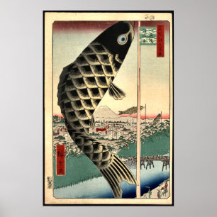 För konstpapper för vintage röd japansk fisk poster
